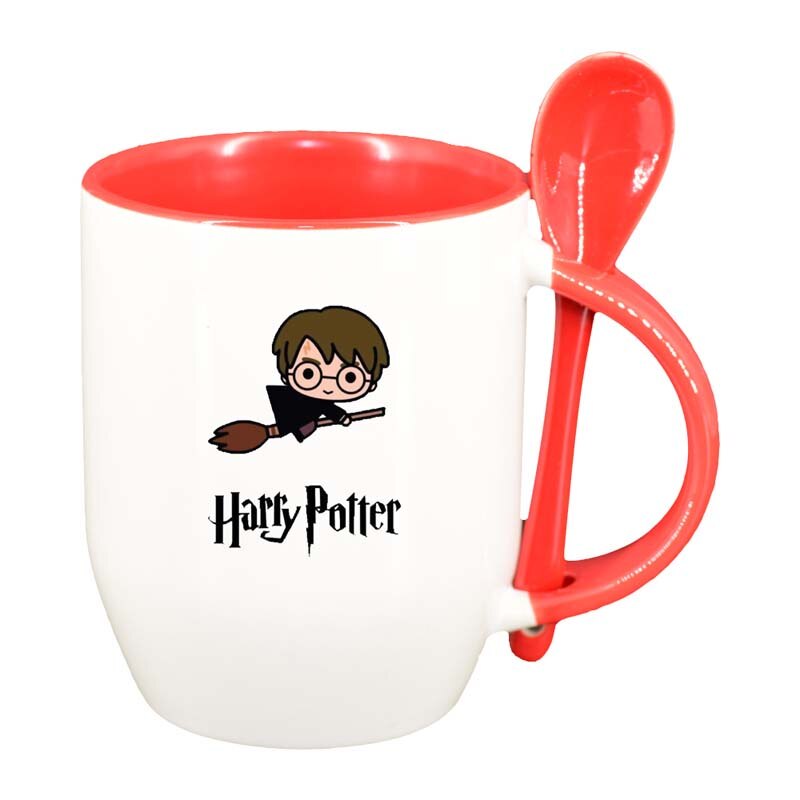 Cana Harry Potter cu lingurita, interior rosu, 330ml, D1337