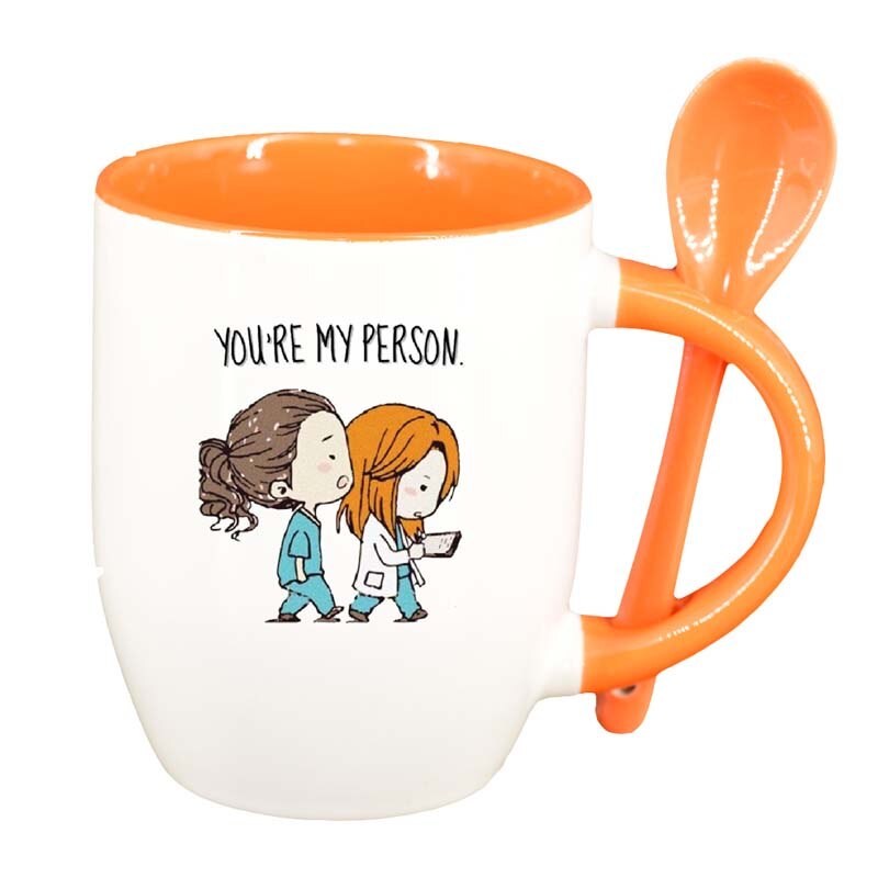 Cana Gray's Anatomy, Movie cu lingurita, interior portocaliu, 330ml, D1338