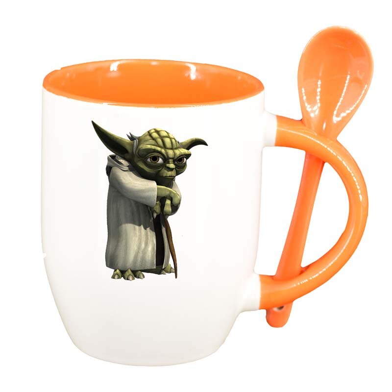 Cana Star Wars, Yoda cu lingurita, interior portocaliu, 330ml, D1323