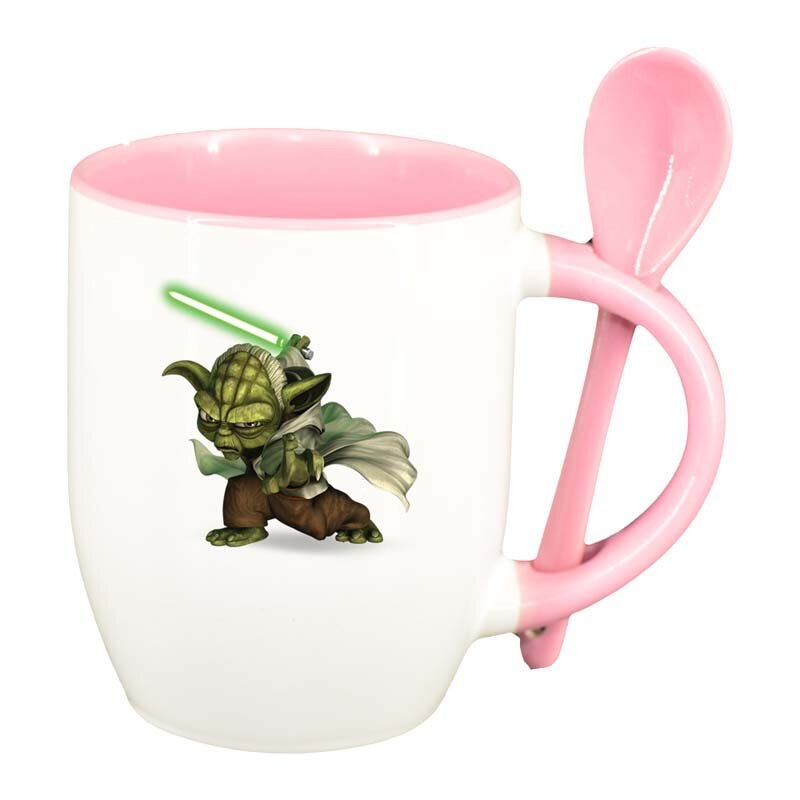 Cana Star Wars, Yoda cu lingurita, interior roz, 330ml, D1324