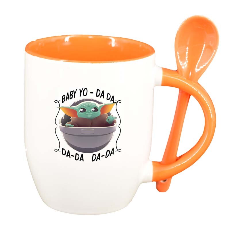 Cana Star Wars, Baby Yoda cu lingurita, interior portocaliu, 330ml, D1320