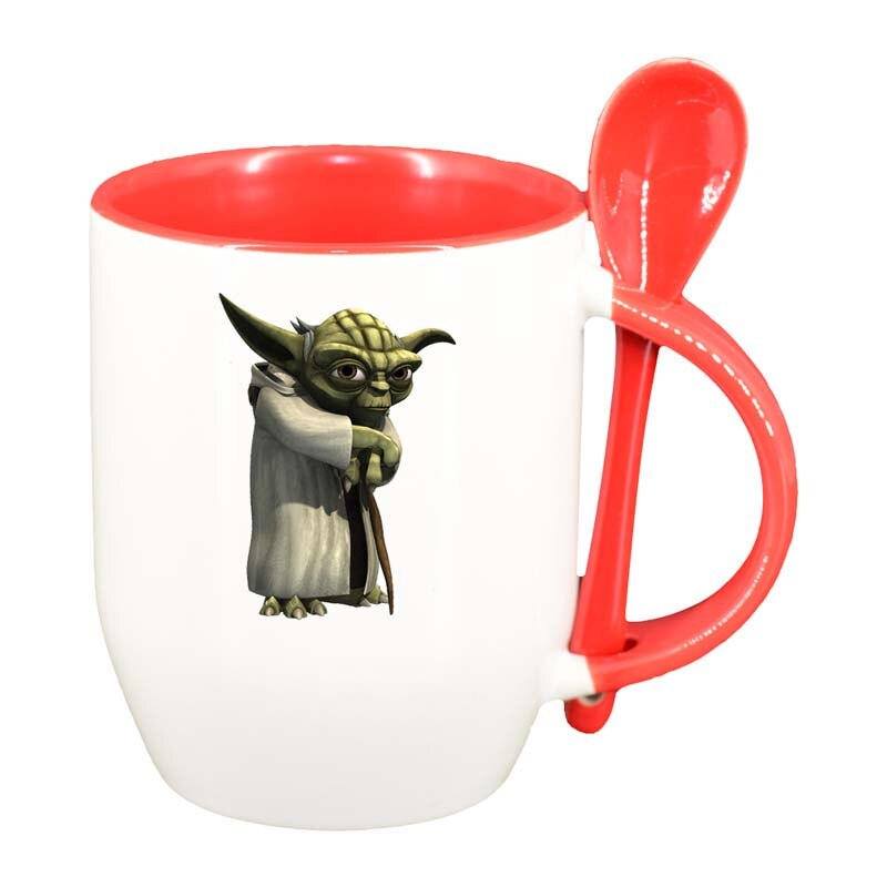 Cana Star Wars, Yoda cu lingurita, interior rosu, 330ml, D1323
