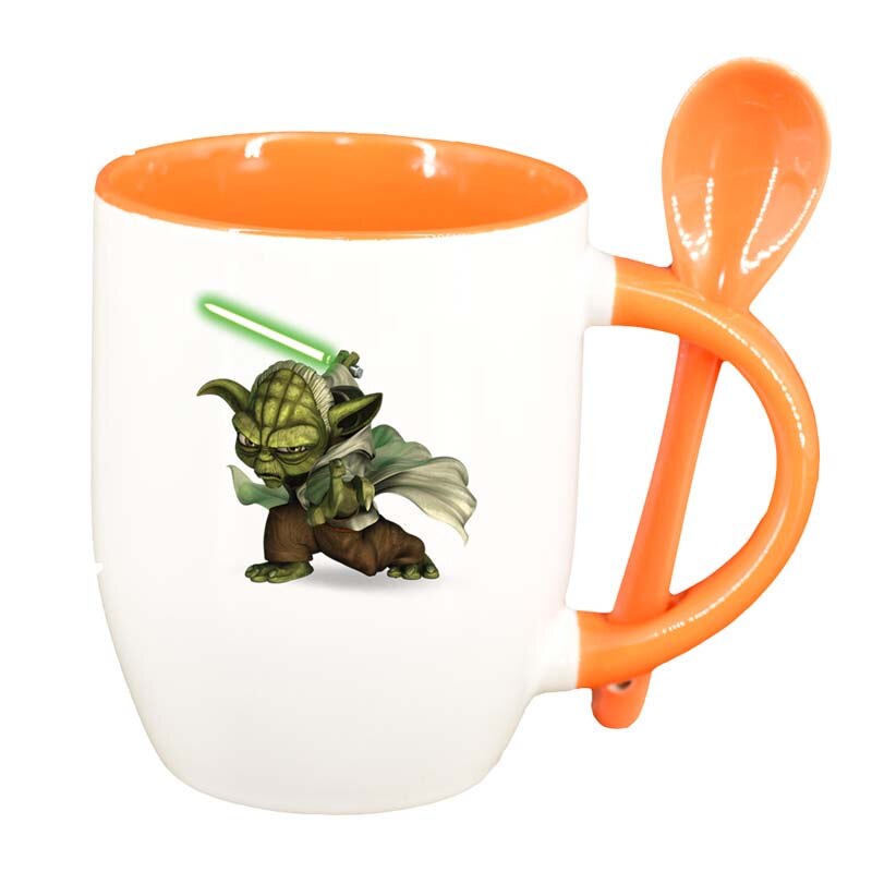 Cana Star Wars, Yoda cu lingurita, interior portocaliu, 330ml, D1324