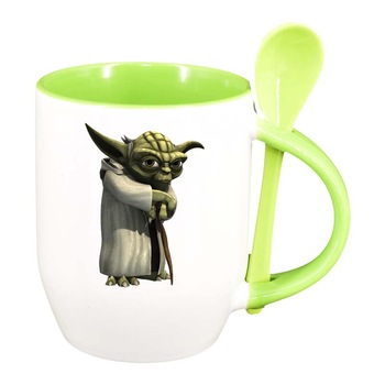 Cana Star Wars, Yoda cu lingurita, interior verde deschis, 330ml, D1323 Cana Star Wars, Yoda cu lingurita, interior verde deschis, 330ml, D1323