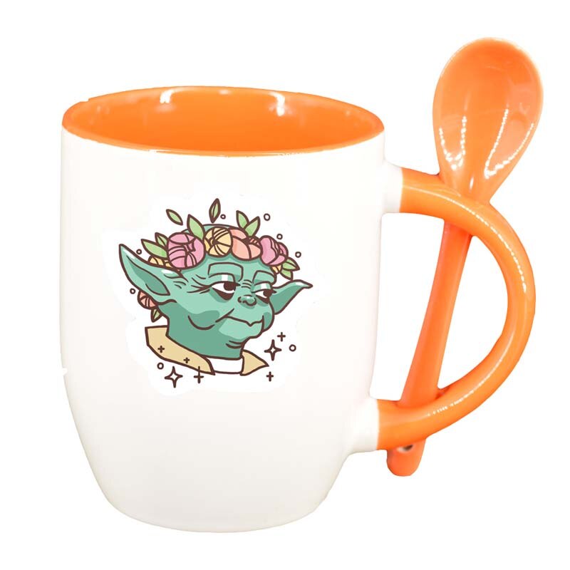 Cana Star Wars, Yoda cu lingurita, interior portocaliu, 330ml, D1326