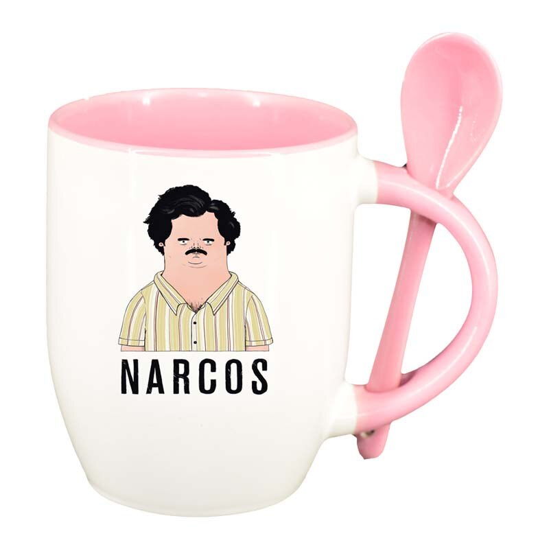 Cana Narcos - Pablo Escobar cu lingurita, interior roz, 330ml, D1342