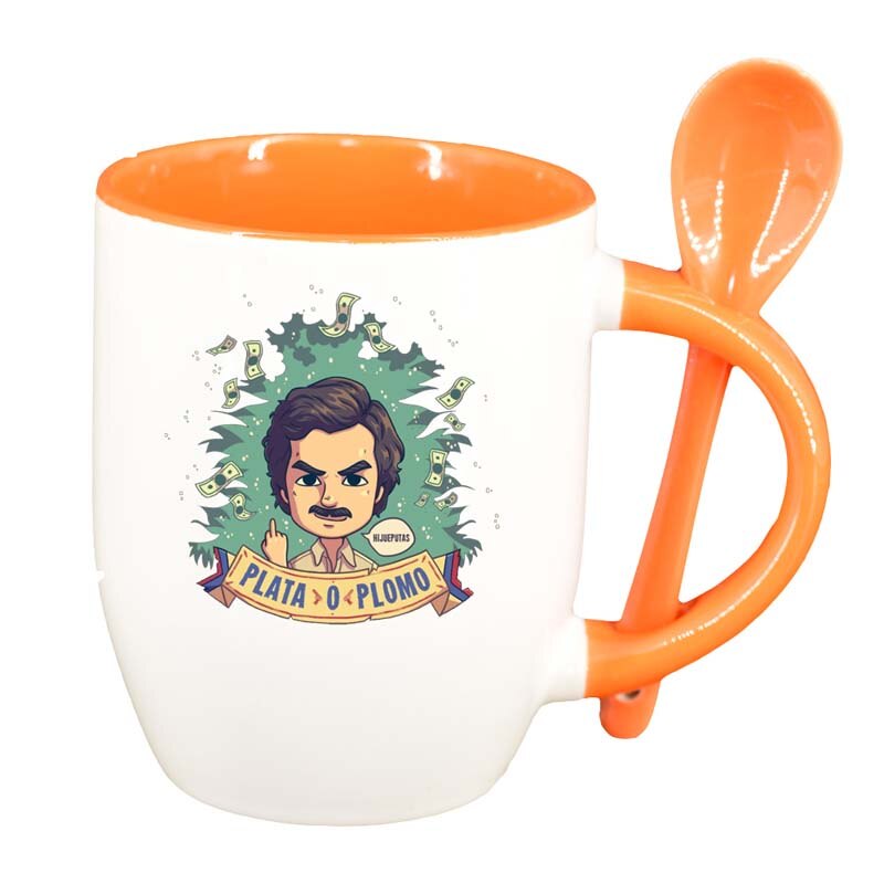 Cana Narcos - Pablo Escobar cu lingurita, interior portocaliu, 330ml, D1345