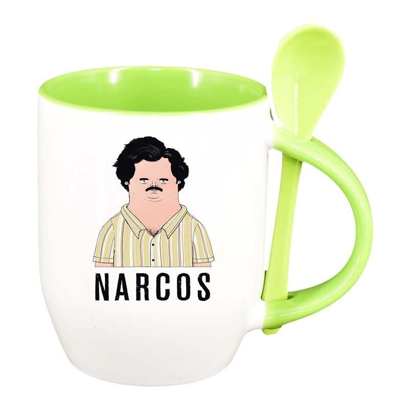 Cana Narcos - Pablo Escobar cu lingurita, interior verde deschis, 330ml, D1342