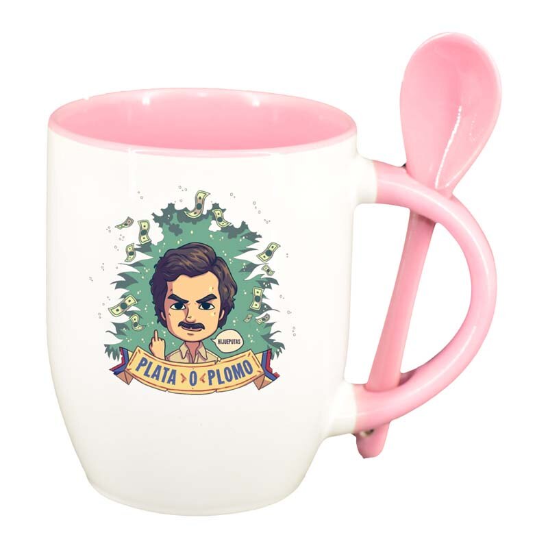 Cana Narcos - Pablo Escobar cu lingurita, interior roz, 330ml, D1345