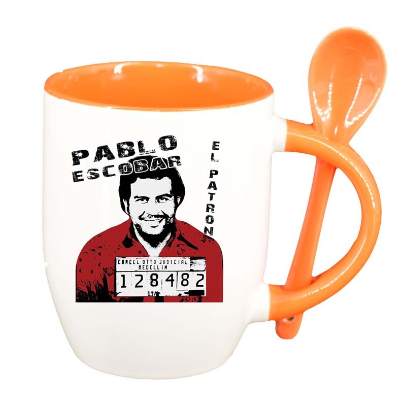 Cana Narcos - Pablo Escobar cu lingurita, interior portocaliu, 330ml, D1344