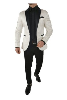 Costum barbat, Sunt Romanesc, slim fit, pantalon negru si sacou, Alb Costum barbat, Sunt Romanesc, slim fit, pantalon negru si sacou, Alb