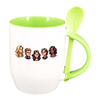 Cana Vampire Diaries cu lingurita, interior verde deschis, 330ml, D1348 Cana Vampire Diaries cu lingurita, interior verde deschis, 330ml, D1348