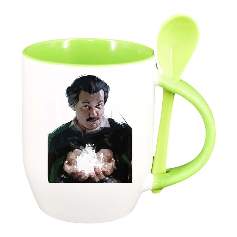 Cana Narcos - Pablo Escobar cu lingurita, interior verde deschis, 330ml, D1347