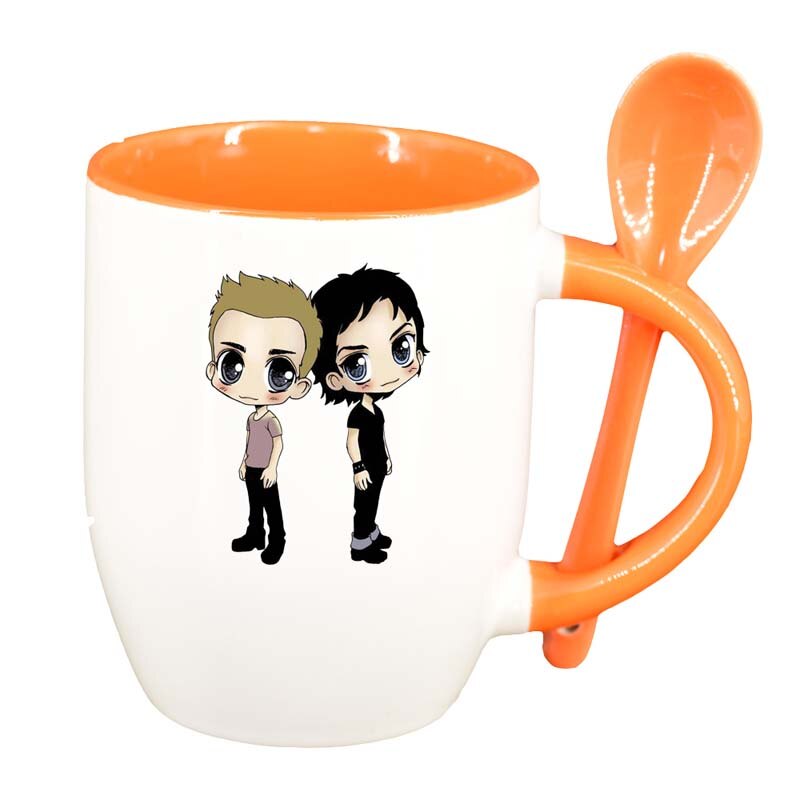 Cana Vampire Diaries cu lingurita, interior portocaliu, 330ml, D1350