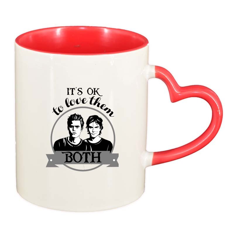 Cana Vampire Diaries, interior rosu, maner inima, 330ml, D1351