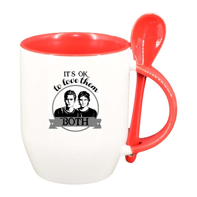 Cana Vampire Diaries cu lingurita, interior rosu, 330ml, D1351