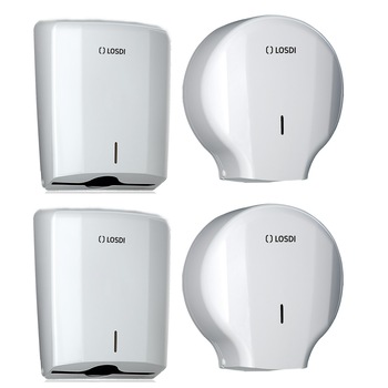 Pachet Losdi -2 x Dispenser hartie igienica 300m ABS alb 45 Elegance Losdi , 2 x Dispenser prosop hartie ABS alb 600 Elegance Losdi Pachet Losdi -2 x Dispenser hartie igienica 300m ABS alb 45 Elegance Losdi , 2 x Dispenser prosop hartie ABS alb 600 Elegance Losdi