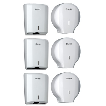Pachet Losdi -3 x Dispenser hartie igienica 300m ABS alb 45 Elegance Losdi , 3 x Dispenser prosop hartie ABS alb 600 Elegance Losdi Pachet Losdi -3 x Dispenser hartie igienica 300m ABS alb 45 Elegance Losdi , 3 x Dispenser prosop hartie ABS alb 600 Elegance Losdi