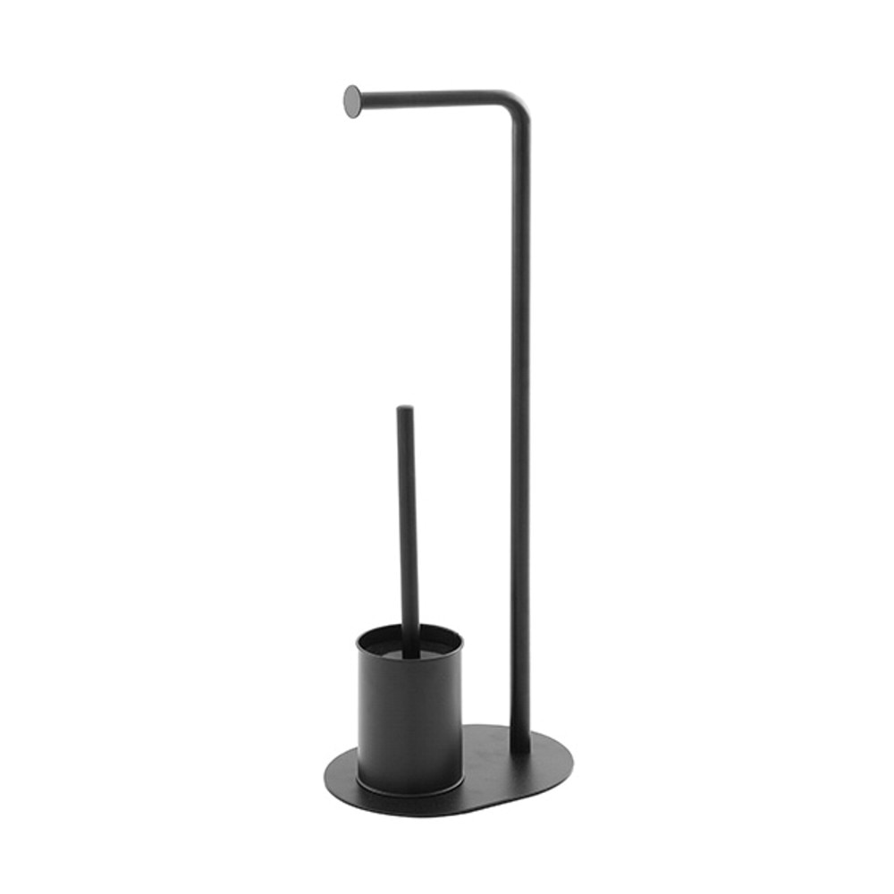 Suport vertical pentru hartie si perie wc, negru, otel cromat, h 70.5 cm