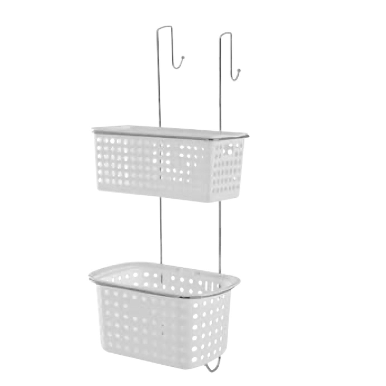 Etajera Feridras Katy pentru usa dus, alb, cu 2 cosuri, din otel cromat, 30x20x68 cm