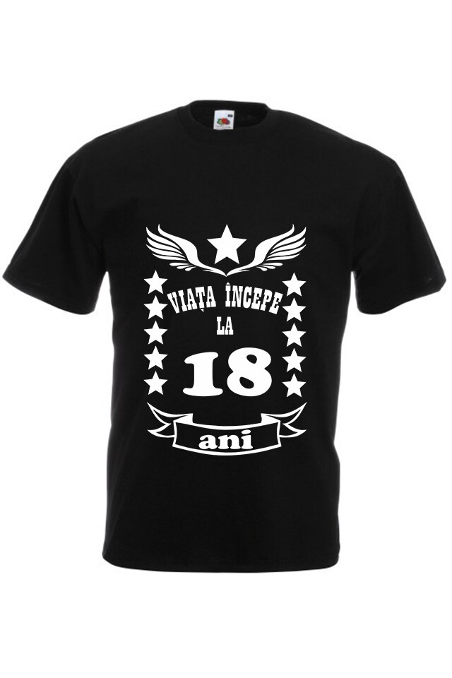 Tricou personalizat Fruit of the loom negru, Viata incepe la 18 ani, M