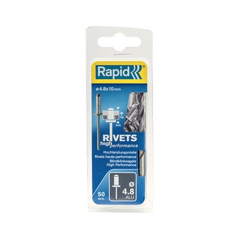 Nituri Rapid High Performance diametru 4.8mm x 10mm, aluminiu, burghiu metal inclus, 50 buc/set 5000387 Nituri Rapid High Performance diametru 4.8mm x 10mm, aluminiu, burghiu metal inclus, 50 buc/set 5000387