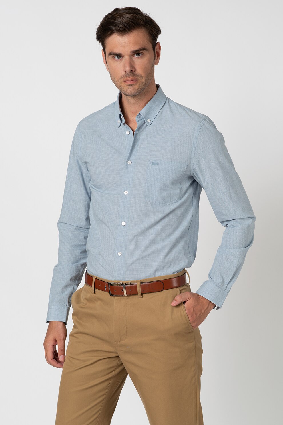 Lacoste, Camasa slim fit cu buzunar aplicat, Albastru