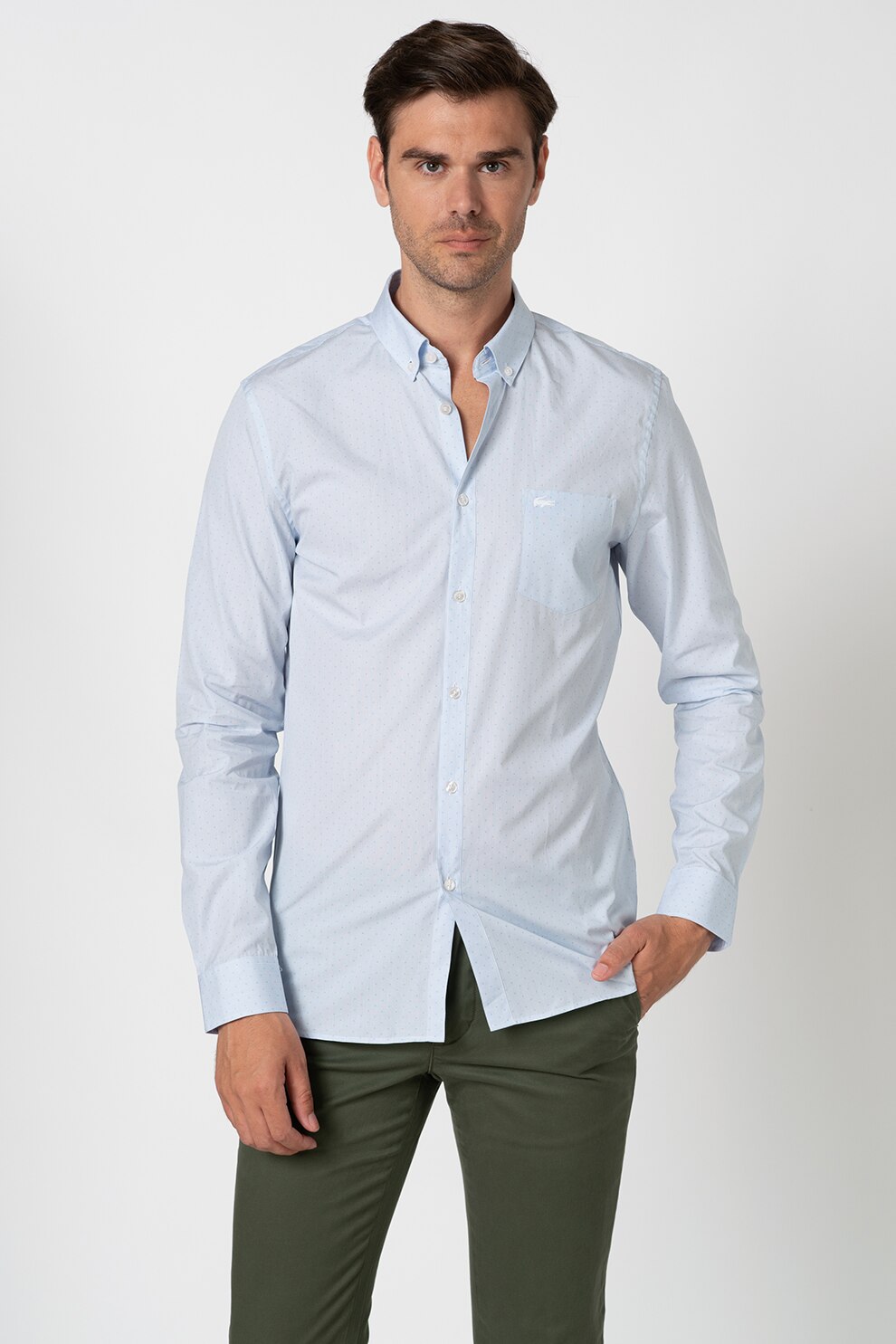 Lacoste, Camasa slim fit cu buzunar pe piept, Albastru deschis
