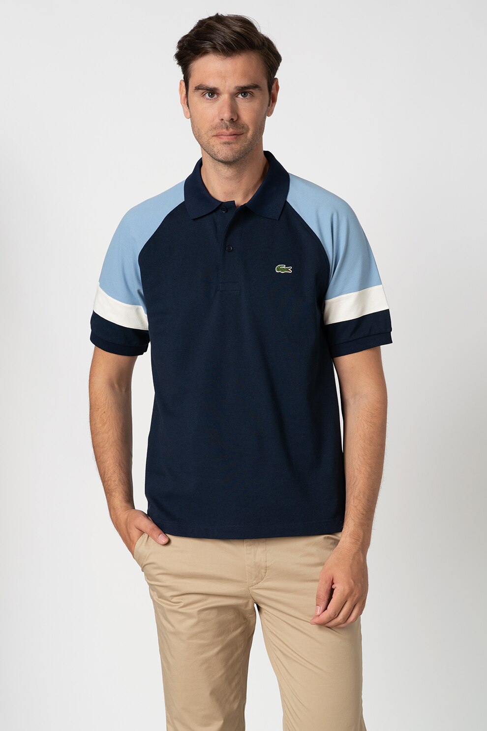 Lacoste, Tricou polo cu maneci raglan, Bleumarin/Bleu, S