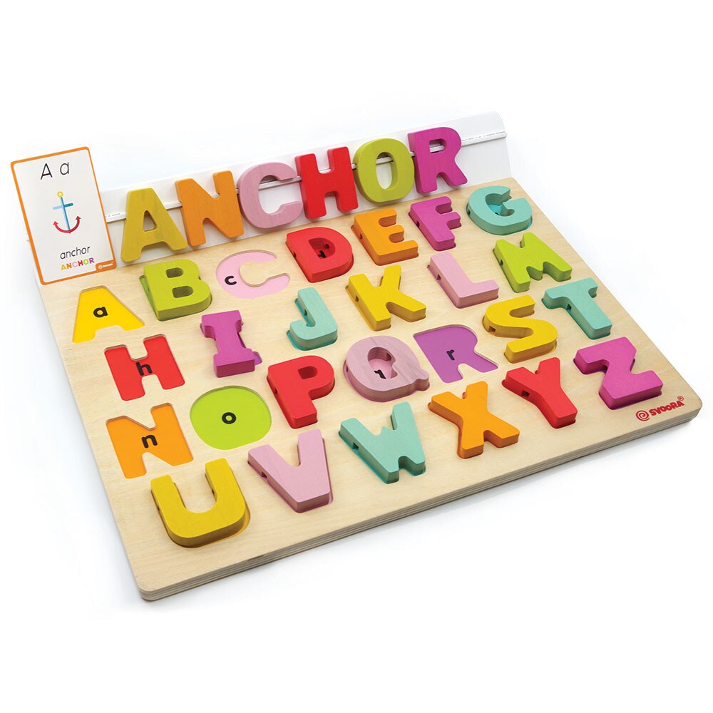 Craftsman die acceptable Puzzle Alfabet Svoora litere mari din lemn plus 50 flash carduri " Primele  mele cuvinte in limba engleza" - eMAG.ro