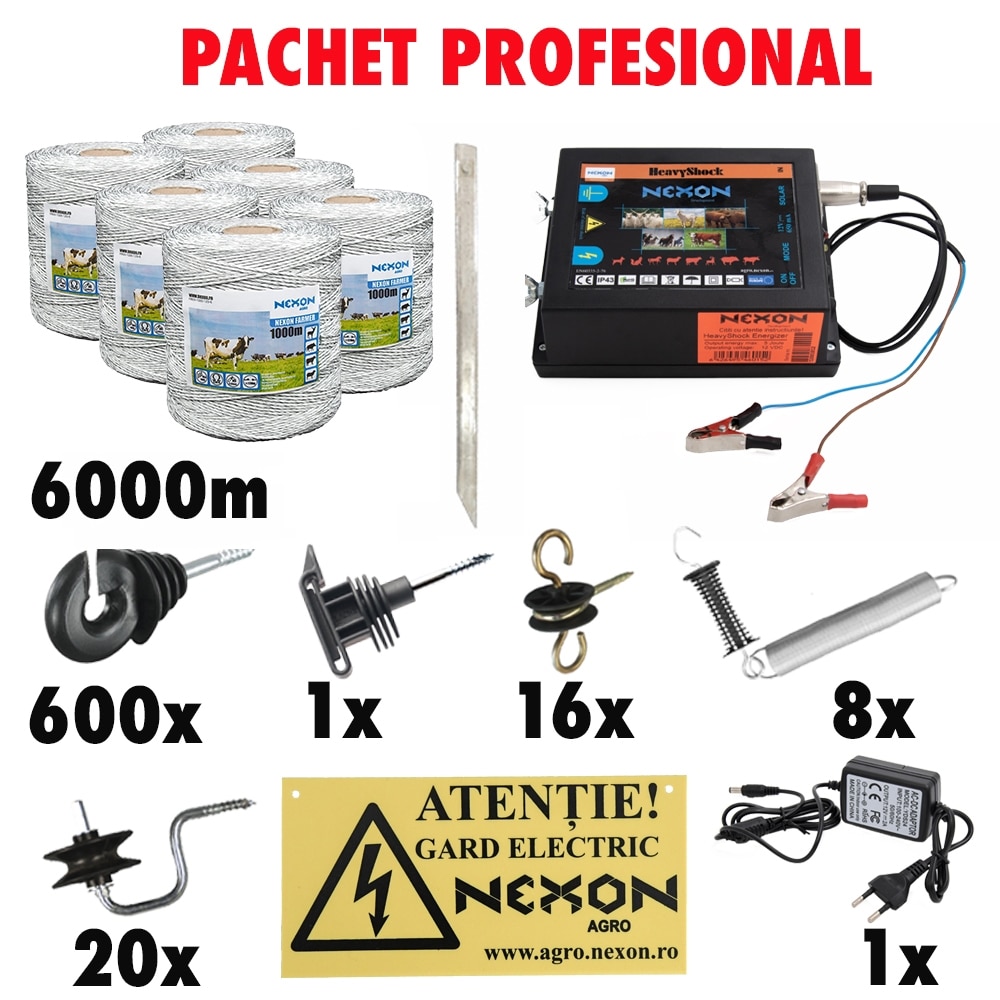 Kit complet gard electric NEXON HeavyShock 5J, 12V+230V, 6000m Farmer