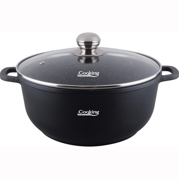 Semioala din aluminiu turnat si capac Dark Line, inductie, 32 cm x 14.5 cm , 10 L Semioala din aluminiu turnat si capac Dark Line, inductie, 32 cm x 14.5 cm , 10 L