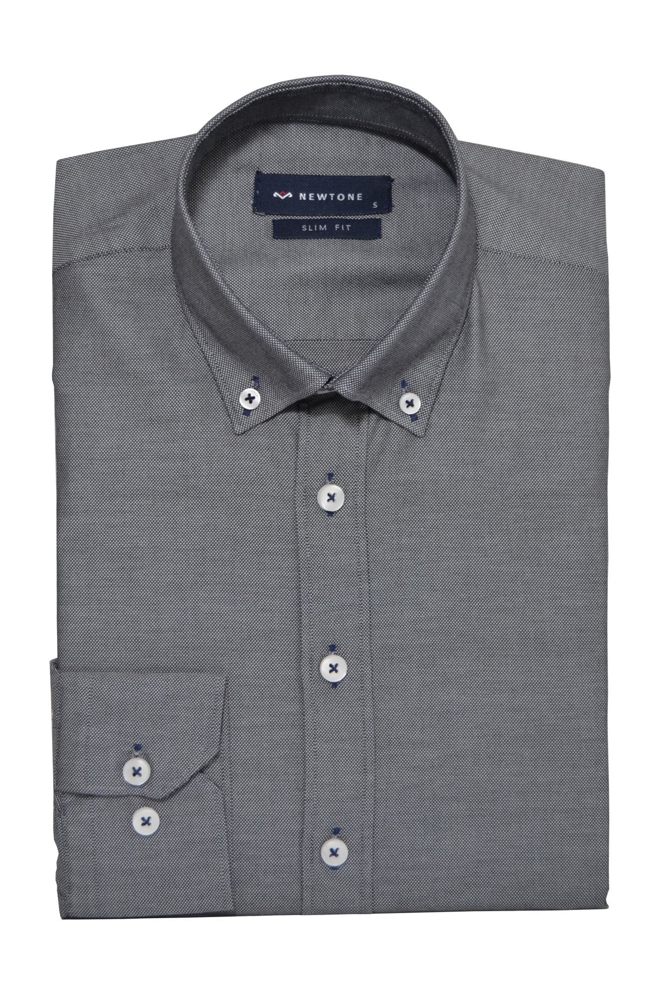 Camasa barbati Real Oxford, Newtone, guler fixat cu nasturi, model uni