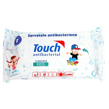 Servetele Umede Antibacteriene Touch Kids, 15 buc Servetele Umede Antibacteriene Touch Kids, 15 buc
