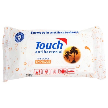 Servetele Umede Antibacteriene Touch Exotic, 15 buc Servetele Umede Antibacteriene Touch Exotic, 15 buc