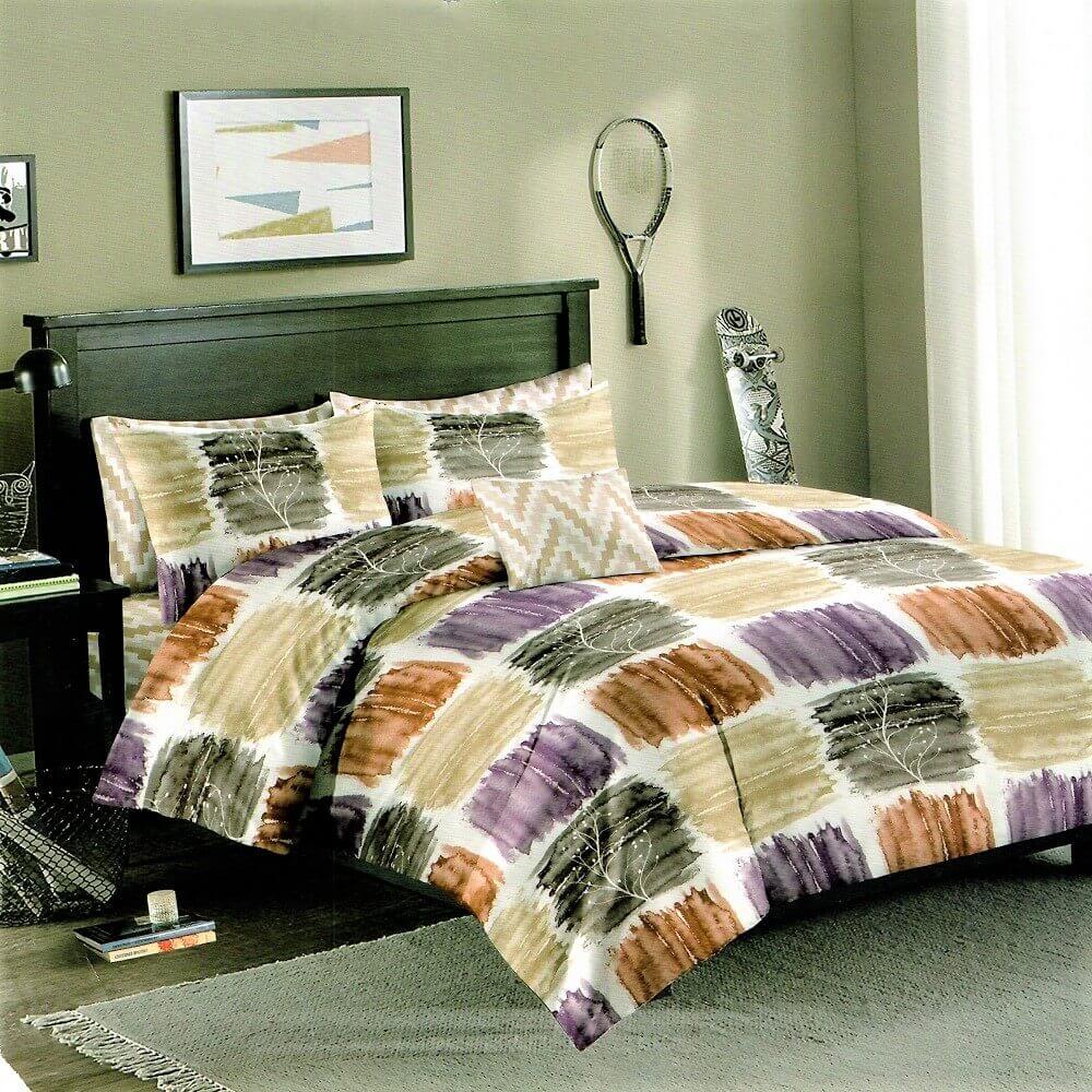 Set Lenjerie Bumbac Satinat, 6 Piese, Pat 2 Persoane, Paint Mark