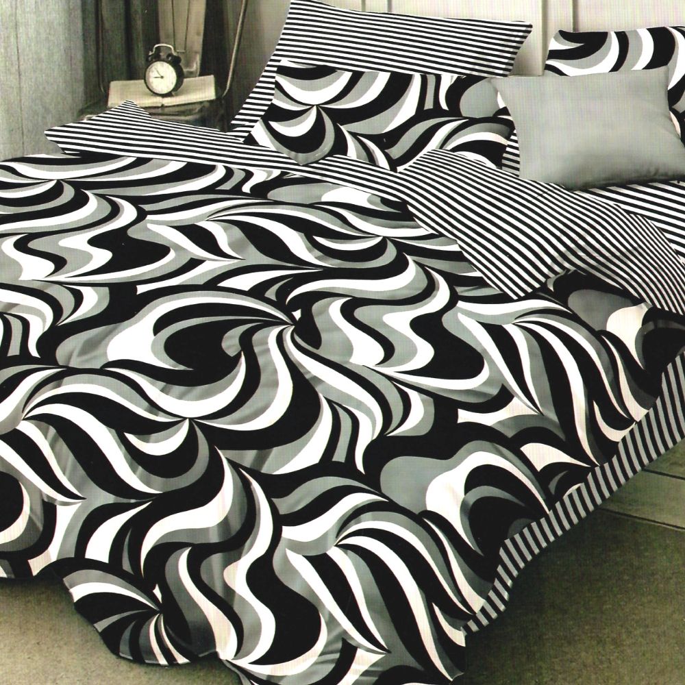 Set Lenjerie Finet Satinat, 6 Piese, Pat 2 Persoane, Grey Abstract