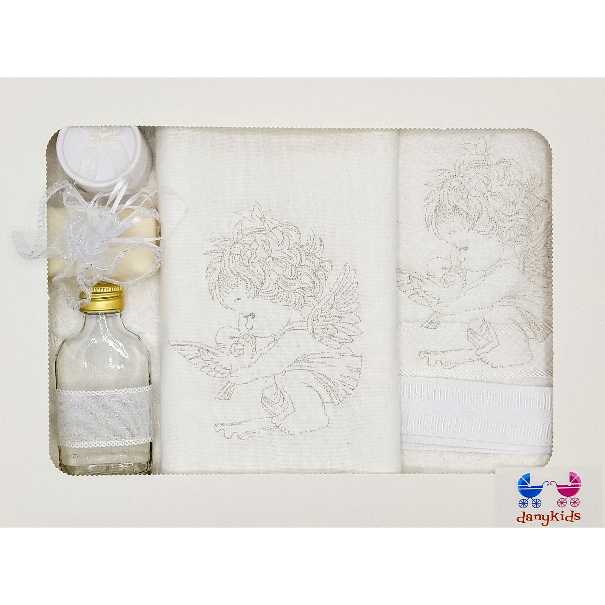 Trusou botez DanyKids cu inger brodat, argintiu