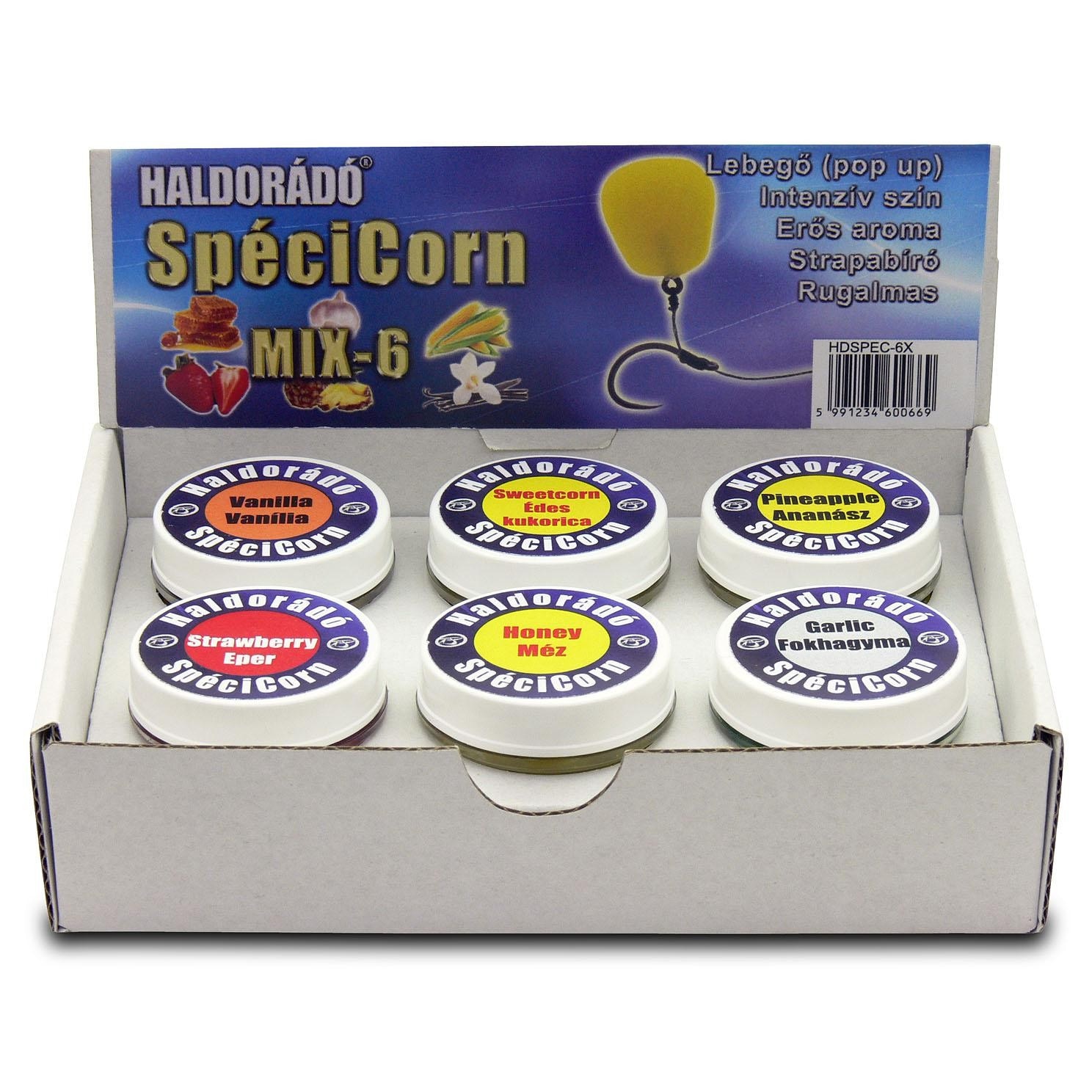 Momeala carlig, Haldorado, SpeciCorn mix 6 Arome, set 6 borcanele