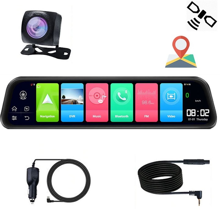 Camera Auto Tip Oglinda Techstar® T40S , Dubla, 12" Inch, IPS, Touch Screen,2K 1440P, GPS, Time-Lapse, H265