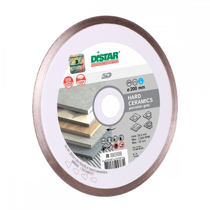 Distar Hard Ceramics Diamond Disc, 200 x 25,4 x 10 méretű, kerámia csempe, Ukrajna Professional