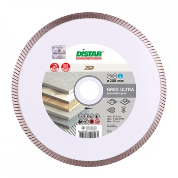 Disc diamantat Distar Gres Ultra, Dimensiune 200 x 25.4 x 10, ceramica dura, granit, Ucraina Profesional Disc diamantat Distar Gres Ultra, Dimensiune 200 x 25.4 x 10, ceramica dura, granit, Ucraina Profesional