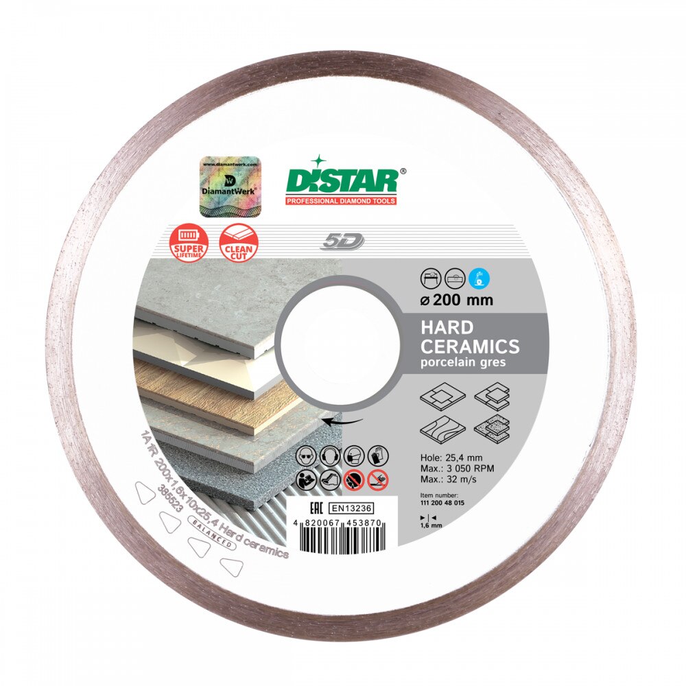 Disc diamantat Distar Hard Ceramics, Dimensiune 230 x 25.4 x 10, Placi ceramice, Ucraina Profesional