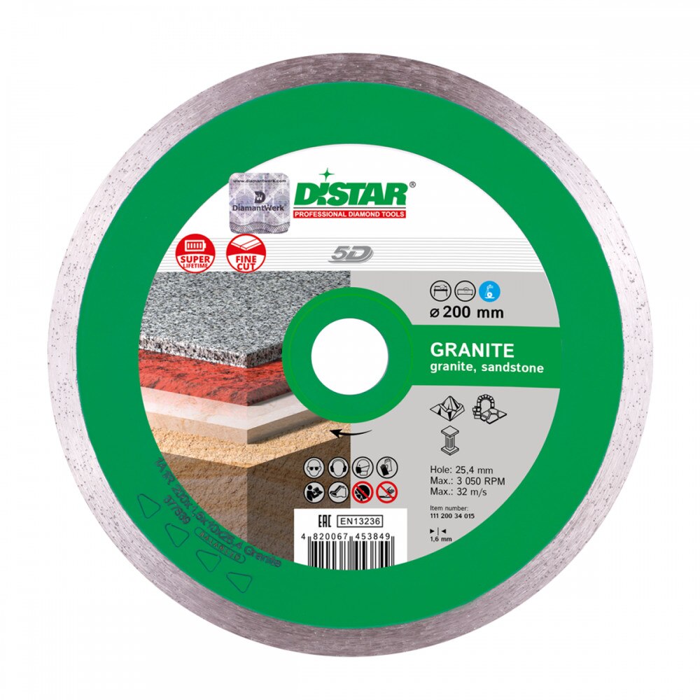 Disc diamantat Distar Granite, Lama continua, Dimensiune 300 x 32 x 10 mm, Ucraina Profesional