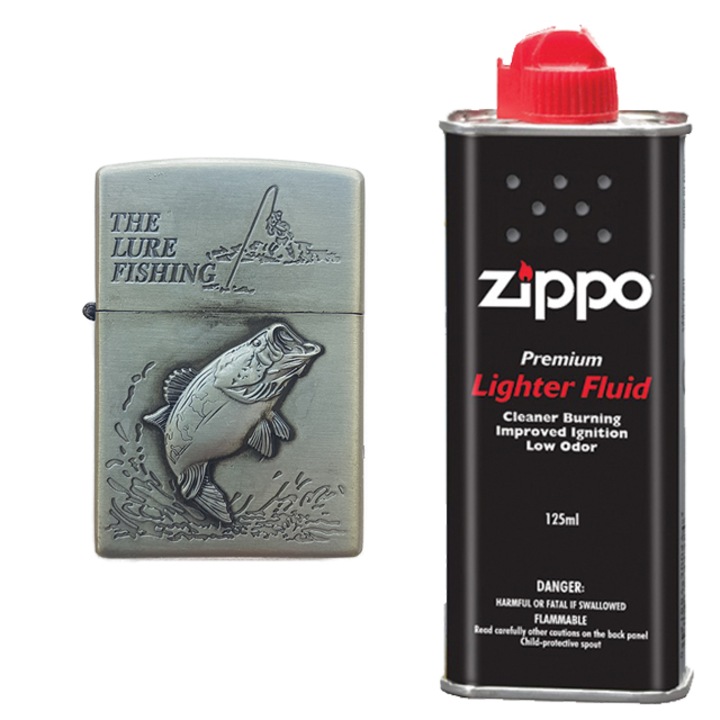 Запалка тип zippo, 3D релеф, металик, риба и течност zippo 125 ml p4