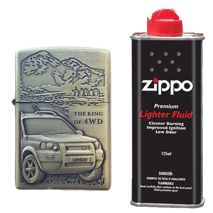 Запалка Zippo, 3D релеф, металик, king of 4wd и zippo течност 125 ml m1