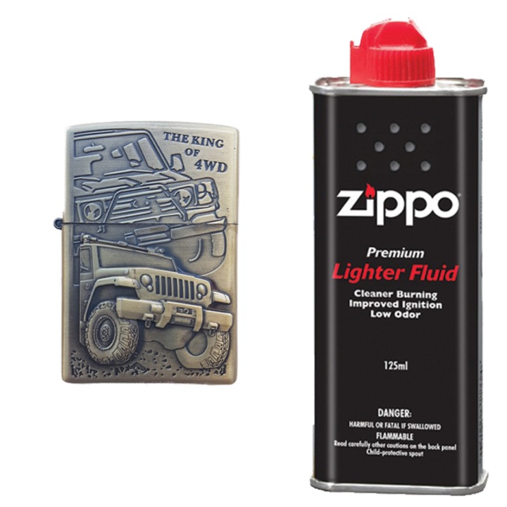 Запалка Zippo, 3D релеф, металик, king of 4wd и zippo течност 125 ml m2