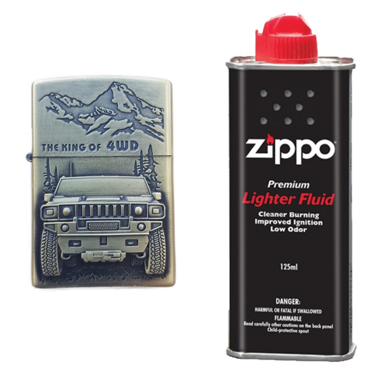 Запалка Zippo m3, 3D релеф, Металик, king of 4wd и zippo течност, 125 мл