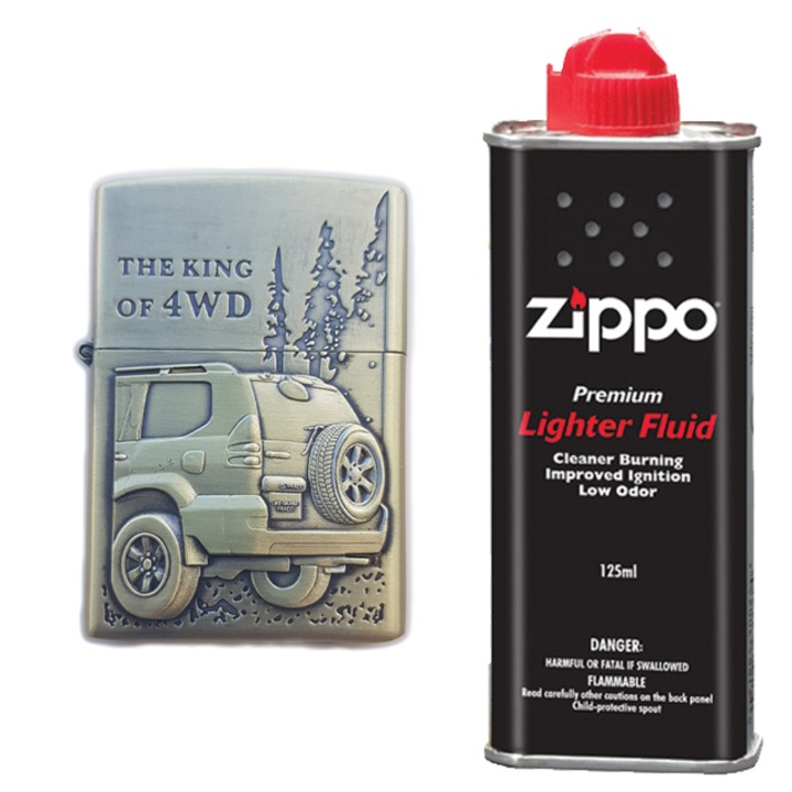 Запалка Zippo, 3D релеф, металик, king of 4wd и zippo течност 125 ml m4