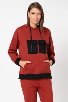 Antonia M, Hanorac cu buzunare frontale contrastante, Rosu inchis/Negru Antonia M, Hanorac cu buzunare frontale contrastante, Rosu inchis/Negru